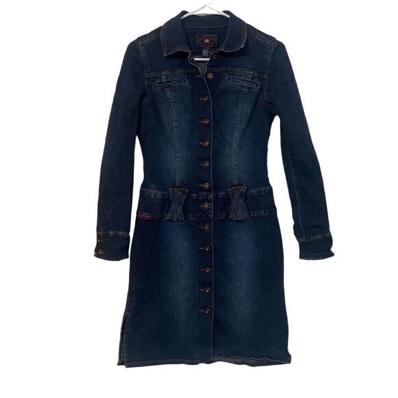 Vintage U.S. Polo Assn. Long Sleeve Button Front Stretch Denim Dress Juniors 3/4 - Picture 1 of 14